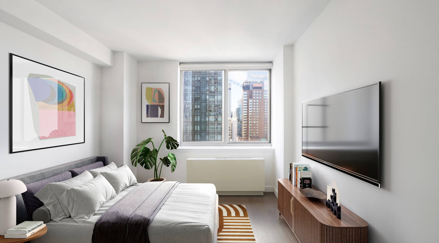 Love Where You Live Modern bedroom in Hudson Landing Hell's Kitchen New York apartments for rent.