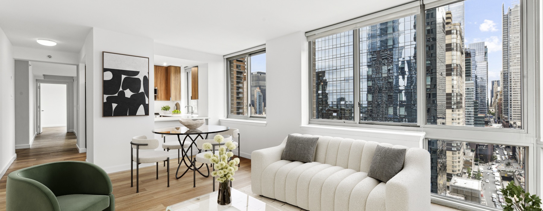 Living room with city views.